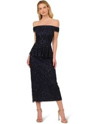 Adrianna Papell - Bead Mesh Peplum Dress - Lyst