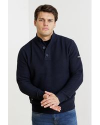 Firetrap - Dark Cotton Rich Waffle Knit Funnel Neck Jumper With Buttons - Lyst