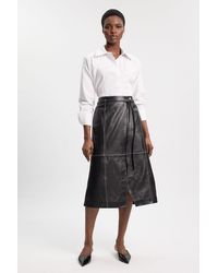 Karen Millen - Leather Tie Up Belted Midi Skirt - Lyst