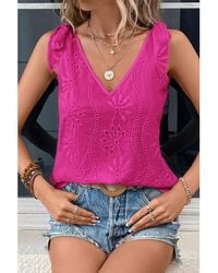 Azura Exchange - Embroidery Patterned Knotted Straps V Neck Tank Top Cotton - Lyst