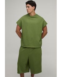 BoohooMAN - Oversized Boxy Loopback Cap Sleeve T-Shirt And Jorts Set - Lyst