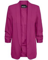 Pieces - Solid Patterned Tie Waist Blazer - Lyst