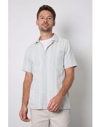 MAINE - Textured Stripes Revere Short Sleeve Shirt Cotton - Lyst