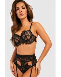 Boohoo - Eyelash Lace Bralette Suspender And Thong Set - Lyst