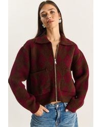 Bianco Lucci - Thick Jacquard Knit Cardigan With Zipper - Lyst