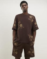 River Island - T-Shirt Oversized Fit Floral Crew Neck Cotton - Lyst