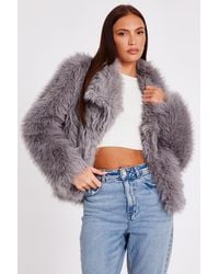Quiz - Faux Fur Glitter Cropped Jacket - Lyst