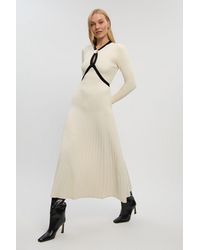 Karen Millen - Rib Knit Trim Detail Full Skirt Midi Dress - Lyst