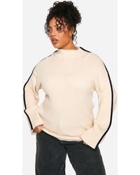 Boohoo - Plus Knitted Bindng Detail Crew Neck Oversized Jumper - Lyst