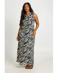 Boohoo - Plus Zebra Chiffon Cowl Neck Maxi Dress - Lyst