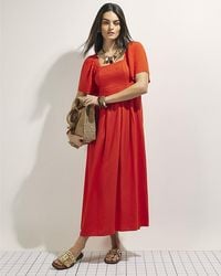River Island - Midi Dress Linen Blend Shirred - Lyst