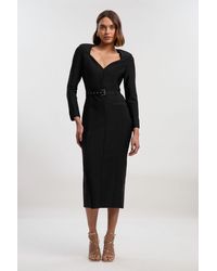 Karen Millen - Figure Form Bandage Belted Midi Dress - Lyst