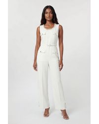 Karen Millen - Compact Stretch Embellished Trim Tailored Wide Leg Jumpsuit - Lyst