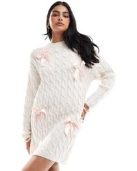 Miss Selfridge - Satin Bow Detail Knitted Mini Dress - Lyst
