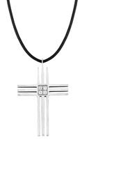The Jewellery Stockroom - Stainless Steel Grooved Cross Pendant With Cz Centre - Lyst