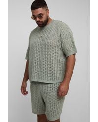 BoohooMAN - Plus Oversized Boxy Zig Zag Crochet T-Shirt & Short Set - Lyst