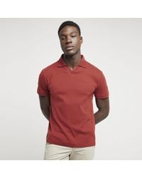 River Island - Polo Shirt Regular Fit Textured Open Neck Cotton - Lyst
