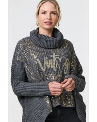 Izabel London - Graphic Print Metallic Roll Neck Jumper - Lyst