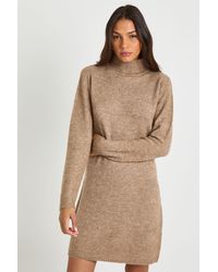 Boohoo - Tall High Neck Super Soft Knitted Mini Dress - Lyst