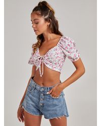 Pink Vanilla - Floral Broderie Puff Sleeve Top - Lyst
