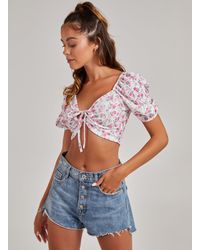Pink Vanilla - Floral Broderie Puff Sleeve Top - Lyst
