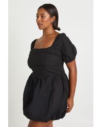 Boohoo - Plus Cotton Poplin Short Sleeve Puff Ball Dress - Lyst