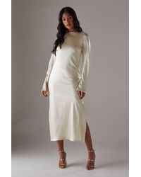 Warehouse - Crinkle Satin Bias Tie Sleeve Midi Dress - Lyst