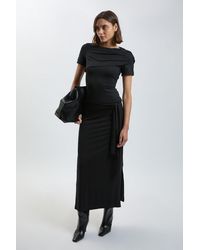 Karen Millen - Viscose Jersey Tie Waist Midi Skirt - Lyst