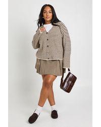 Boohoo - Plus Super Soft V Neck Stripe Knitted Boyfriend Cardigan - Lyst