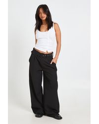 Boohoo - Petite Self Fabric Belted Wide Leg Trouser - Lyst