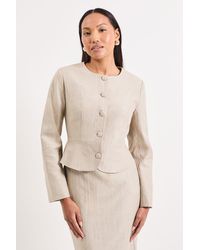 PRINCIPLES - Stripe Detail Peplum Crew Neck Jacket - Lyst