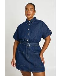 Boohoo - Plus Denim Utility Belt Shift Dress - Lyst
