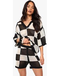 Boohoo - Flannelerboard Crochet Wide Leg Beach Short - Lyst
