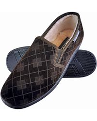 Dunlop - Plush Fur Lined Memory Foam Plaid Checked Moccasin Slippers With Hard Sole - Lyst