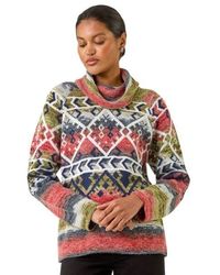 Roman - Aztec Print Roll Neck Knit Jumper - Lyst