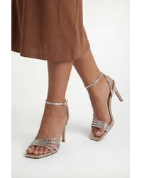 Wallis - Sophie Metallic Textile Embellished High Stiletto Heeled Sandals - Lyst