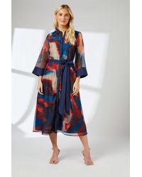PRINCIPLES - Multi Blur Print Belted Contrast Detail Collarless Shirt Dress - Lyst