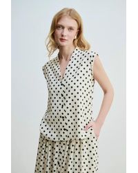 GUSTO - Polka Dot Linen Blouse - Lyst