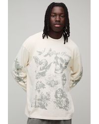 BoohooMAN - Washed Oversized Gothic Doodle Print Long Sleeve T-Shirt Cotton - Lyst
