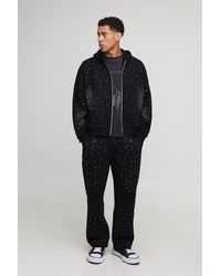 BoohooMAN - Oversized Boxy Rhinestone Zip Through Hoodie - Lyst