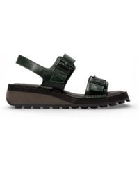 Fly London - Heif558Fly Petrol Leather Wedge Buckle Sandals - Lyst