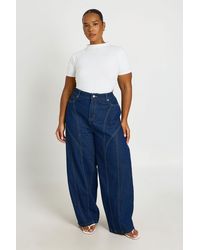 Boohoo - Plus Mid Waist Seam Detail Barrel Jean - Lyst