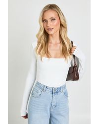Boohoo - Petite Second Skin Square Neck Long Sleeve Top - Lyst