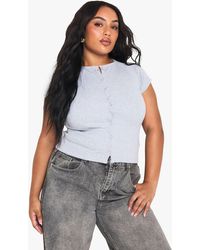 Boohoo - Plus Rib Button Through Cap Sleeve Top - Lyst
