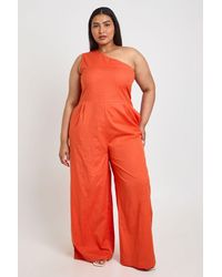 Boohoo - Plus Linen One Shoulder Jumpsuit - Lyst