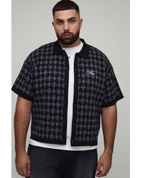 BoohooMAN - Plus Oversized Boxy Fit Jacquard Patch Knitted Shirt - Lyst