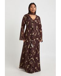 Boohoo - Plus Ruffle Front Seam Scarf Detail Maxi Dress - Lyst