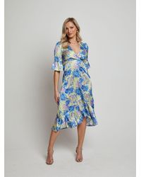 Chi Chi London - Short Sleeve Tie Front Floral Midi Dress - Lyst