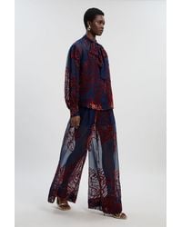 Karen Millen - Paisley Devore Woven Wide Leg Trouser - Lyst