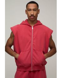 BoohooMAN - Oversized Boxy Sleeveless Padded Shoulder Wash Zip Hoodie - Lyst